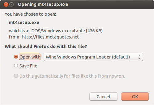 Opening MetaTrader 5 installation package via Wine